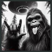 Funny Sasquatch Bigfoot Rock On Selfie With Ufo Alien Infant Baby Jersey Bodysuit thumb 2