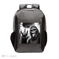 Funny Sasquatch Bigfoot Rock On Selfie With Ufo Alien Vector Backpack thumb 0