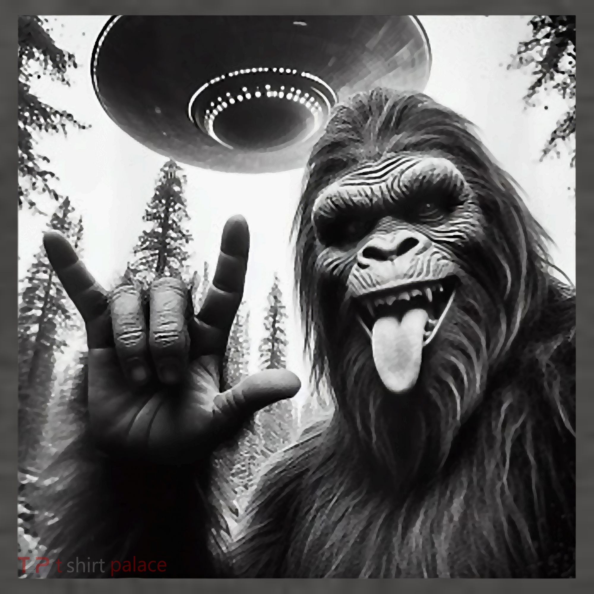 Funny Sasquatch Bigfoot Rock On Selfie With Ufo Alien Vector Backpack