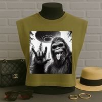 Funny Sasquatch Bigfoot Rock On Selfie With Ufo Alien Garment-Dyed Women's Muscle Tee thumb 3