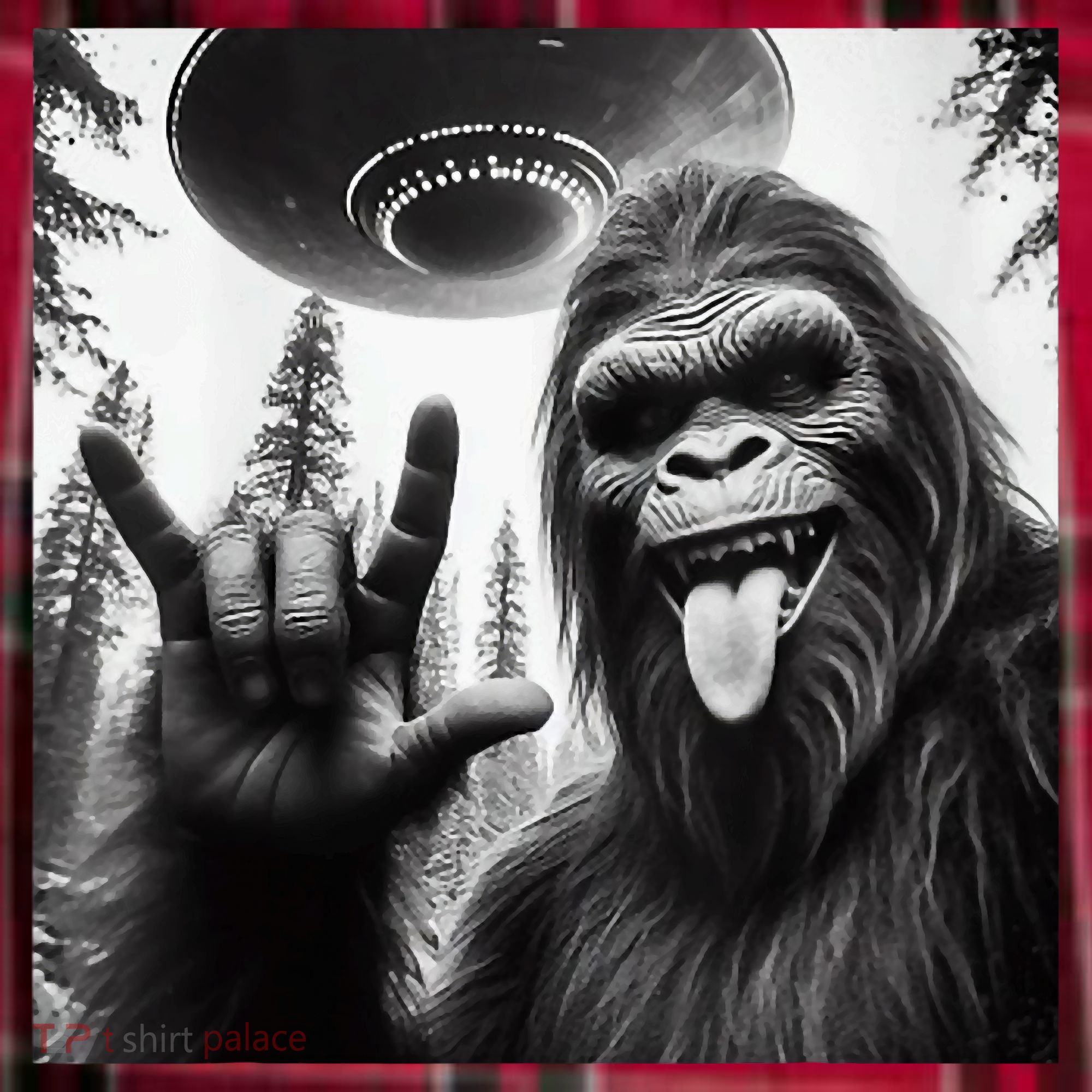 Funny Sasquatch Bigfoot Rock On Selfie With Ufo Alien Women's Flannel Plaid Pajama Pants