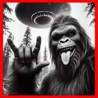 Funny Sasquatch Bigfoot Rock On Selfie With Ufo Alien Santa Hat thumb 1