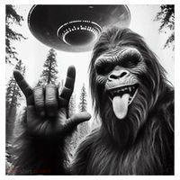 Funny Sasquatch Bigfoot Rock On Selfie With Ufo Alien Ceramic Ornament thumb 2