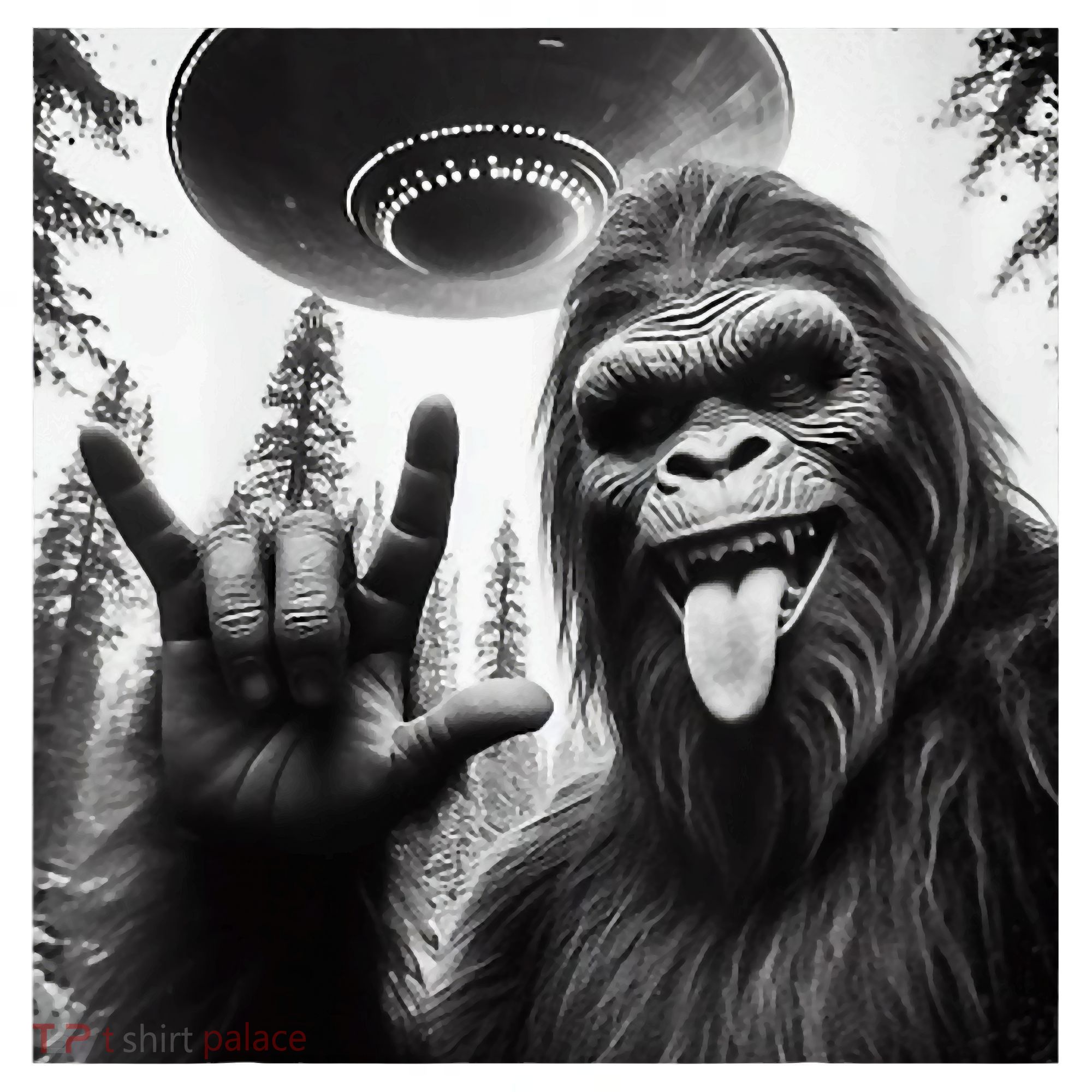 Funny Sasquatch Bigfoot Rock On Selfie With Ufo Alien Ceramic Ornament