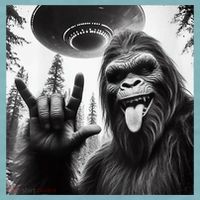 Funny Sasquatch Bigfoot Rock On Selfie With Ufo Alien Sueded Cloud Jersey T-Shirt thumb 2
