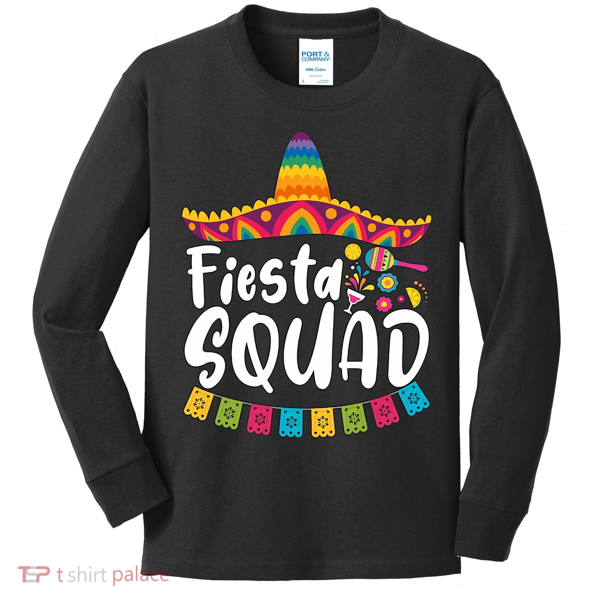 Fiesta Squad Bridesmaid Mexican Fiesta Cinco De Mayo Fiesta Party Kids Long Sleeve Shirt