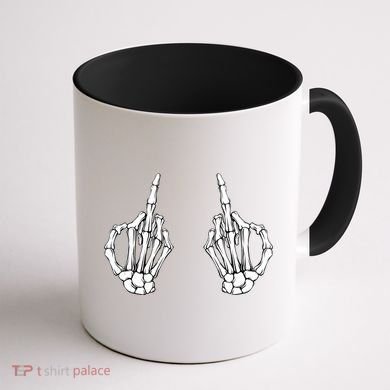 Funny Skeleton Bones Middle Finger Hands Coffee Mug back