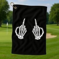 Funny Skeleton Bones Middle Finger Hands Golf Towel thumb 1