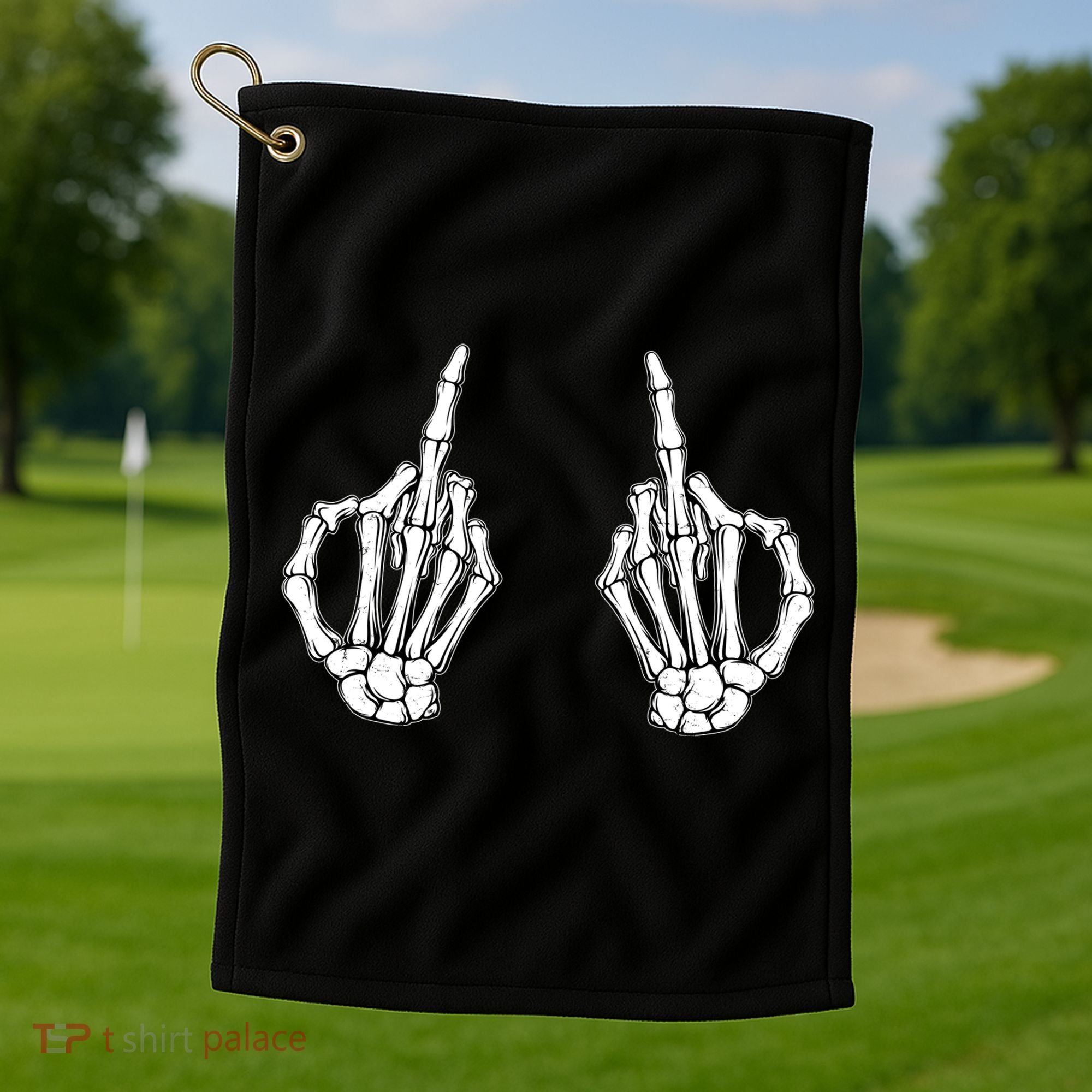 Funny Skeleton Bones Middle Finger Hands Golf Towel