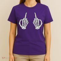 Funny Skeleton Bones Middle Finger Hands T-Shirt thumb 4
