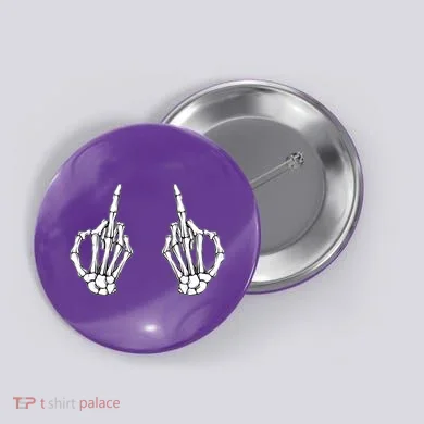 Funny Skeleton Bones Middle Finger Hands Button