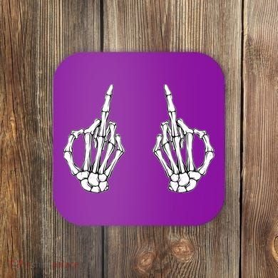 Funny Skeleton Bones Middle Finger Hands Coaster