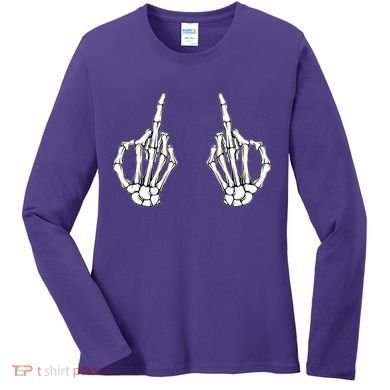 Funny Skeleton Bones Middle Finger Hands Women's Long Sleeve Shirt