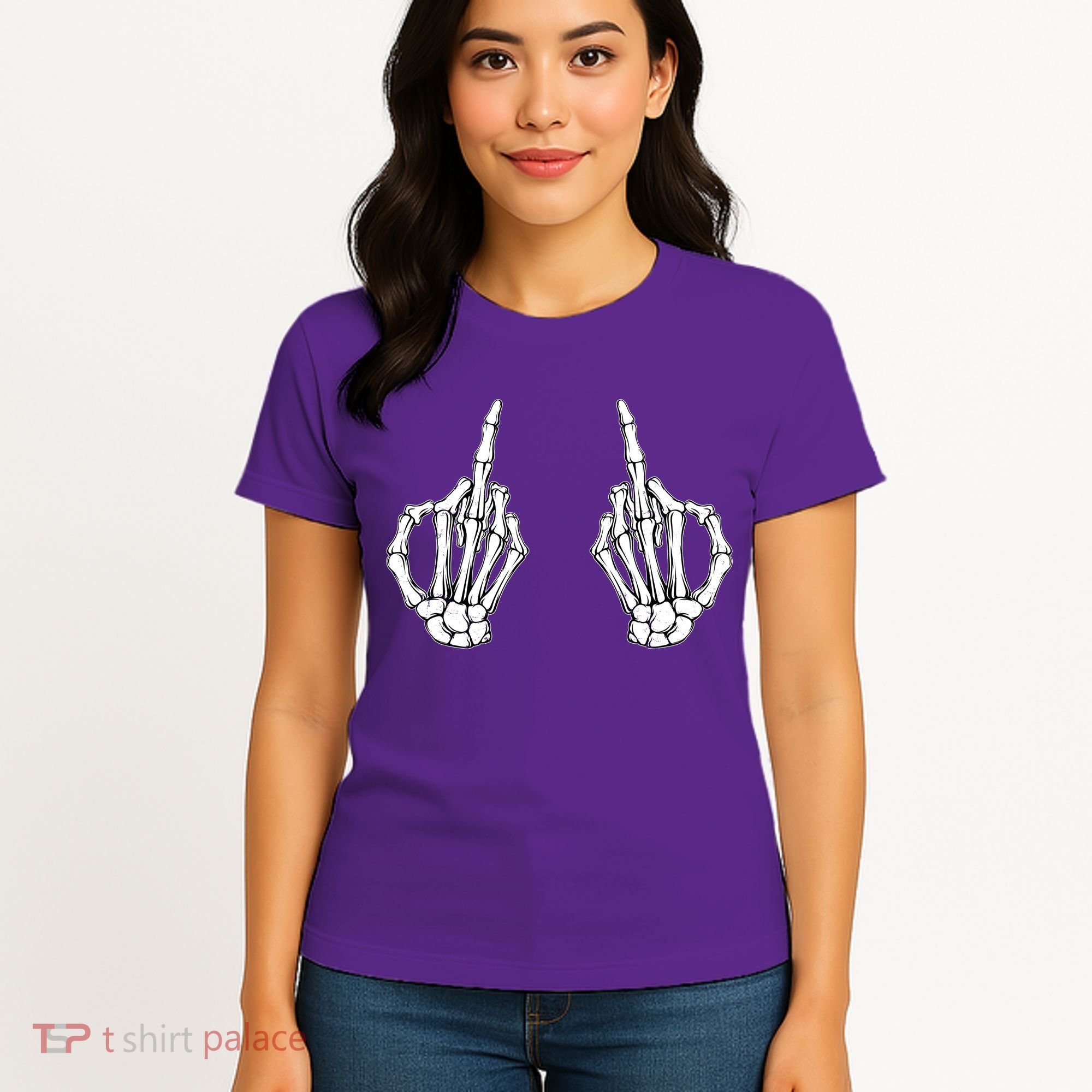 Funny Skeleton Bones Middle Finger Hands Women's T-Shirt