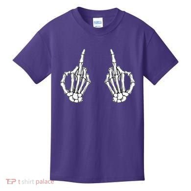 Funny Skeleton Bones Middle Finger Hands Kids T-Shirt