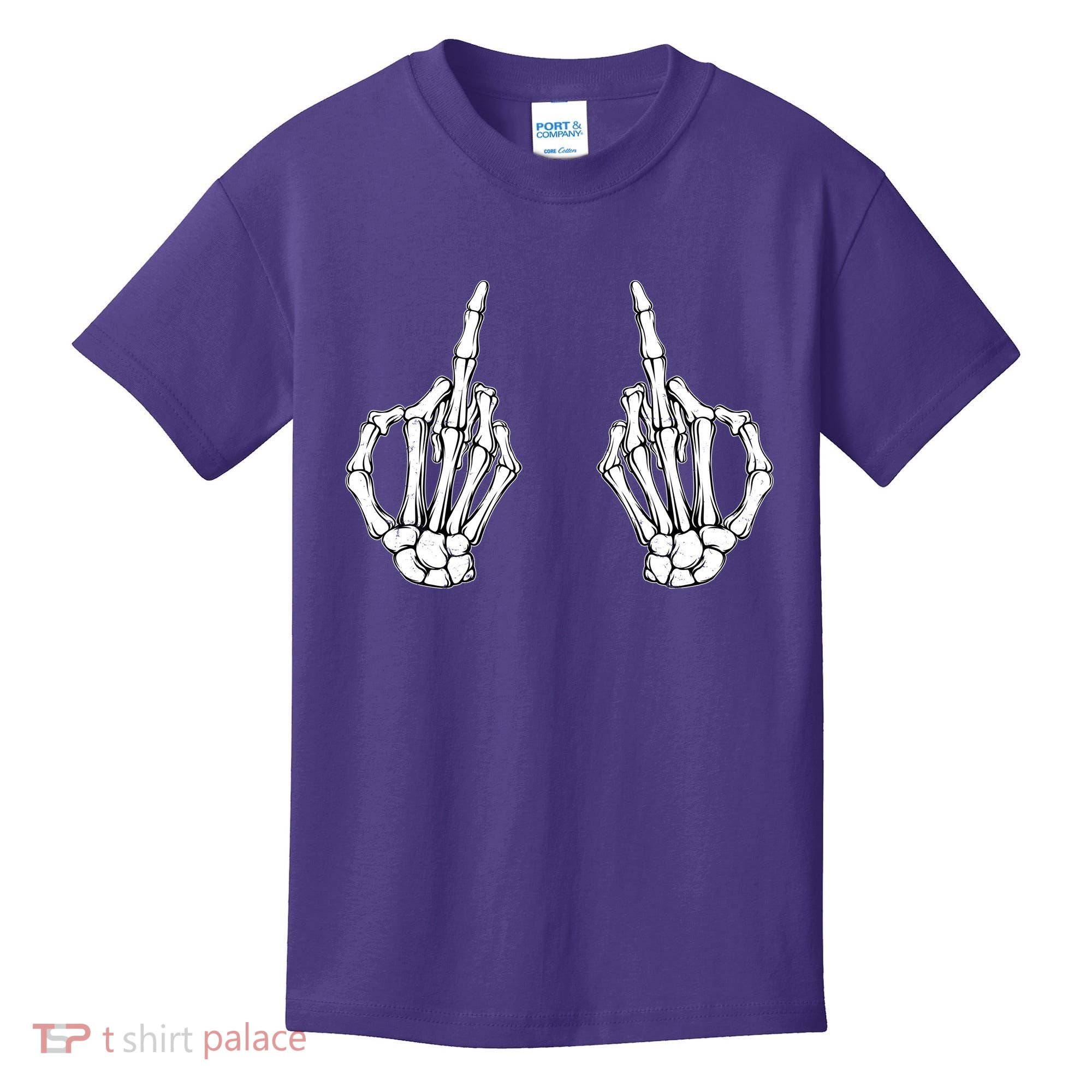 Funny Skeleton Bones Middle Finger Hands Kids T-Shirt