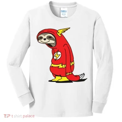 Flash Sloth Cool Nerd Gift For Him Kids Long Sleeve Shirt