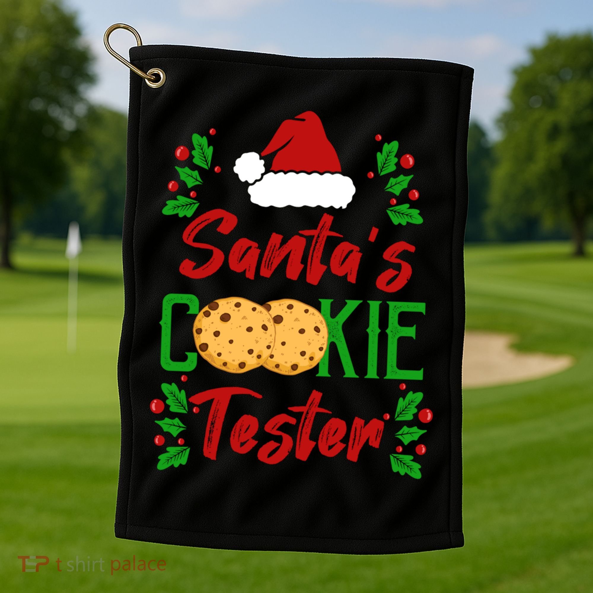 Funny SantaS Cookie Tester Christmas Cookies Taste Test Gift Golf Towel