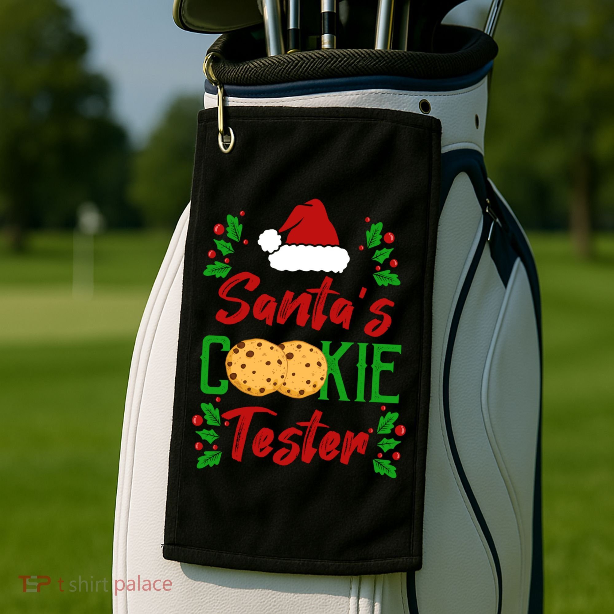 Funny SantaS Cookie Tester Christmas Cookies Taste Test Gift Golf Towel