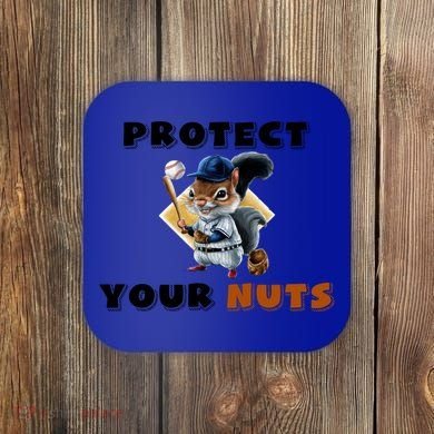 Funny Squirrel Catcher Protect Your Nuts Baseball Gift Coaster