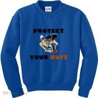 Funny Squirrel Catcher Protect Your Nuts Baseball Gift Kids Sweatshirt thumb 0