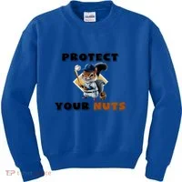 Funny Squirrel Catcher Protect Your Nuts Baseball Gift Kids Sweatshirt thumb 0