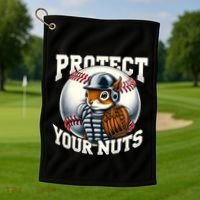 Funny Squirrel Catcher Protect Your Nuts Baseball Lover Gift Golf Towel thumb 1