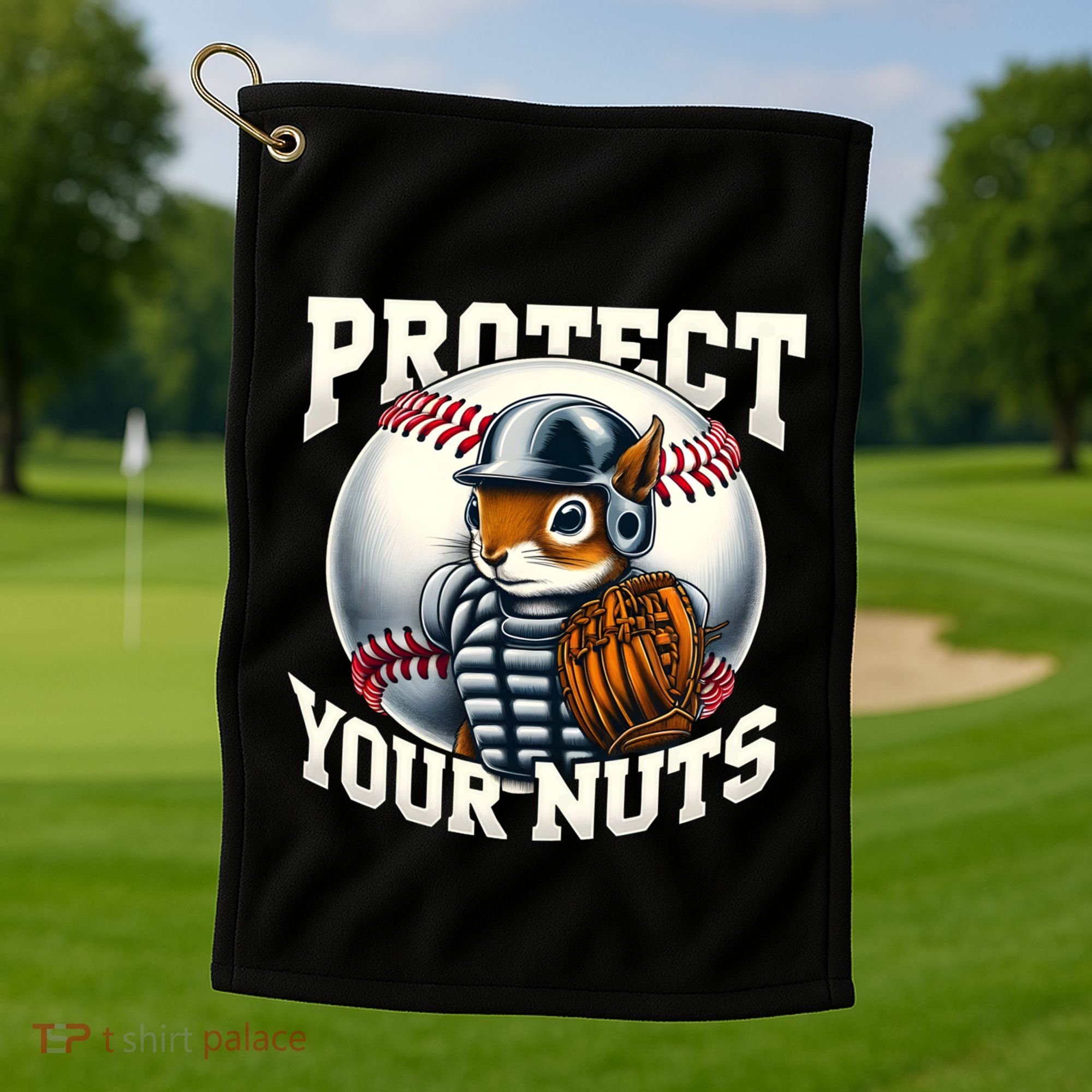 Funny Squirrel Catcher Protect Your Nuts Baseball Lover Gift Golf Towel