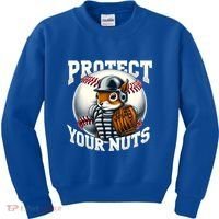 Funny Squirrel Catcher Protect Your Nuts Baseball Lover Gift Kids Sweatshirt thumb 0
