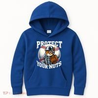 Funny Squirrel Catcher Protect Your Nuts Baseball Lover Gift Kids Hoodie thumb 0