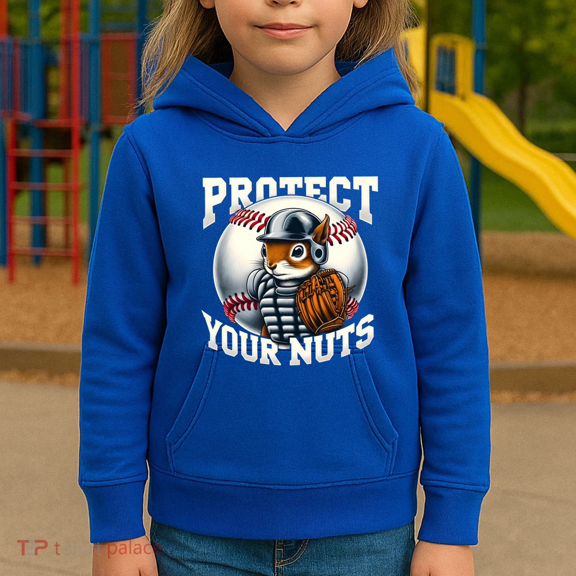 Funny Squirrel Catcher Protect Your Nuts Baseball Lover Gift Kids Hoodie