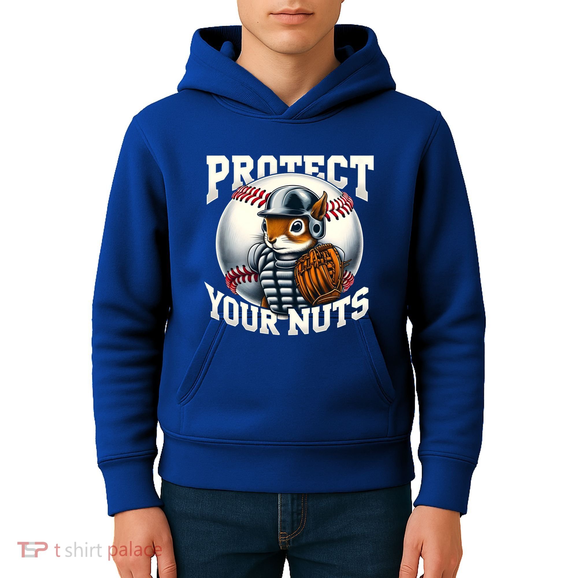 Funny Squirrel Catcher Protect Your Nuts Baseball Lover Gift Kids Hoodie