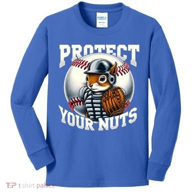 Funny Squirrel Catcher Protect Your Nuts Baseball Lover Gift Kids Long Sleeve Shirt