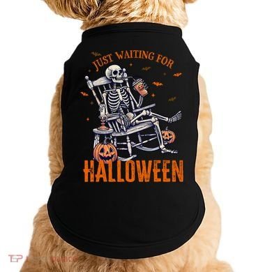 Funny Skeleton Christmas Design Just Waiting For Halloween Doggie Tank