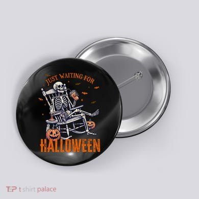 Funny Skeleton Christmas Design Just Waiting For Halloween Button