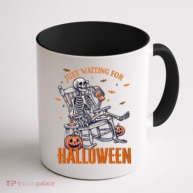 Funny Skeleton Christmas Design Just Waiting For Halloween Coffee Mug back