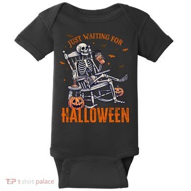 Funny Skeleton Christmas Design Just Waiting For Halloween Baby Bodysuit