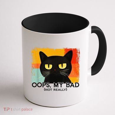 Funny Silly Cat Oops My Bad Not Really Sarcastic Saying Cat Coffee Mug back