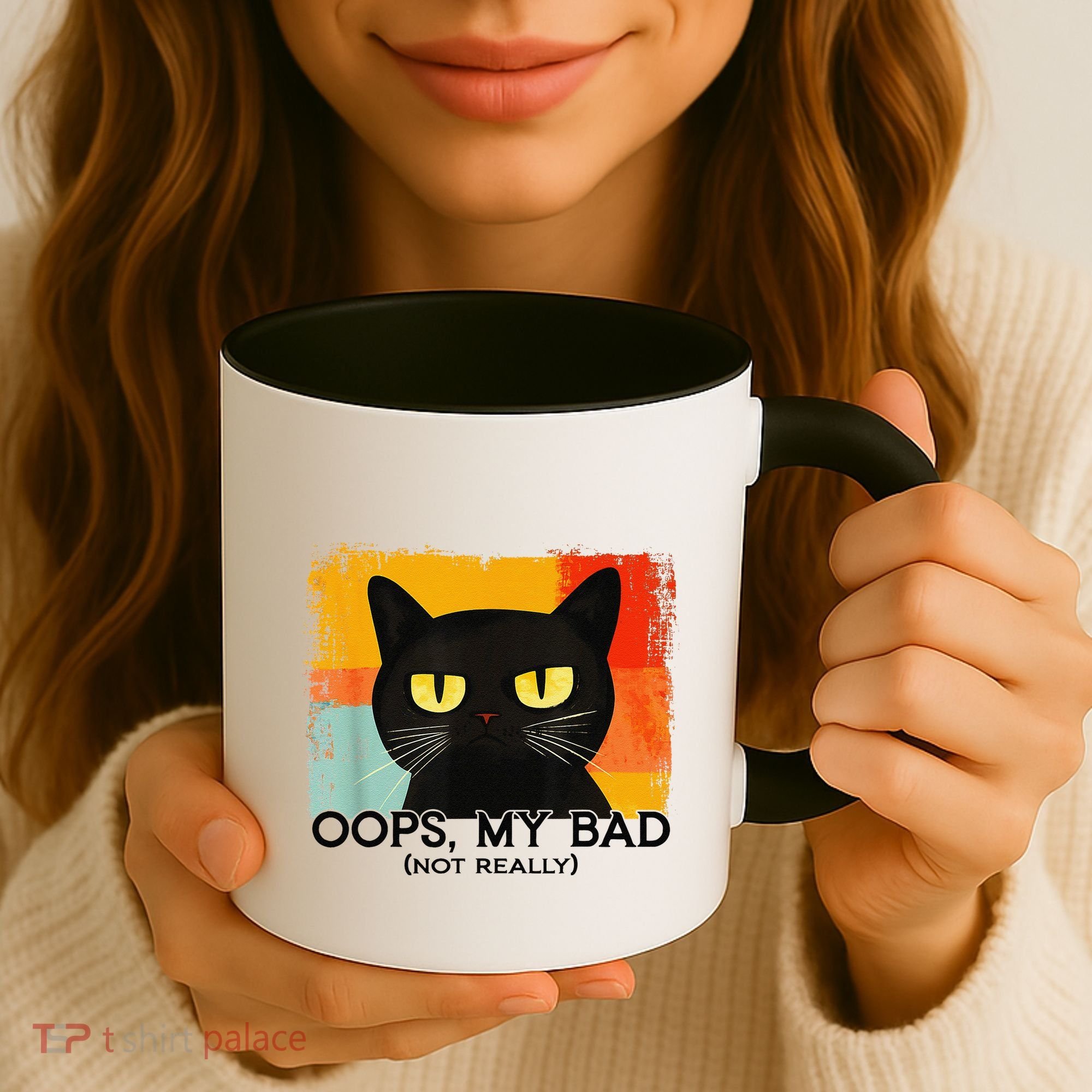 Funny Silly Cat Oops My Bad Not Really Sarcastic Saying Cat Coffee Mug