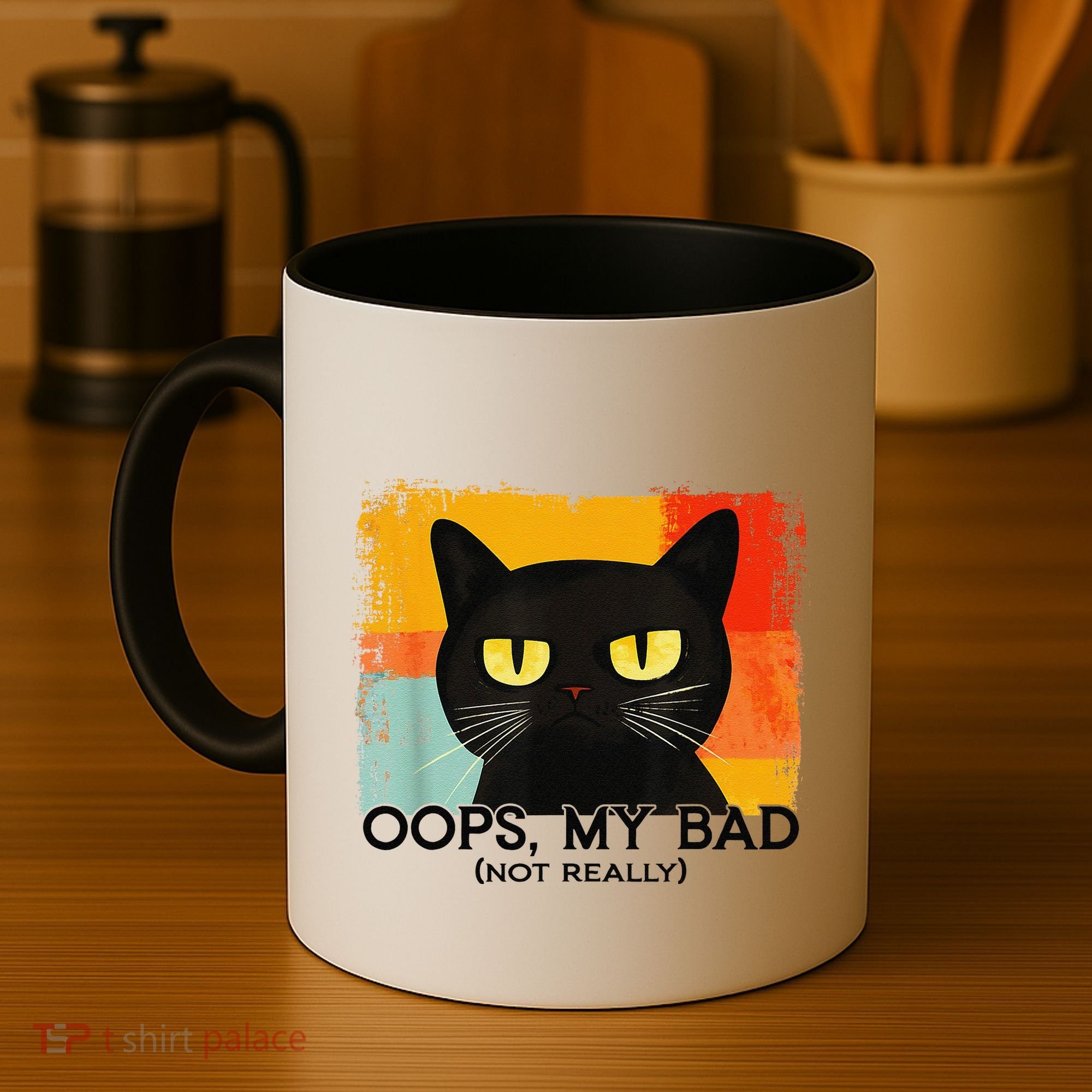 Funny Silly Cat Oops My Bad Not Really Sarcastic Saying Cat Coffee Mug