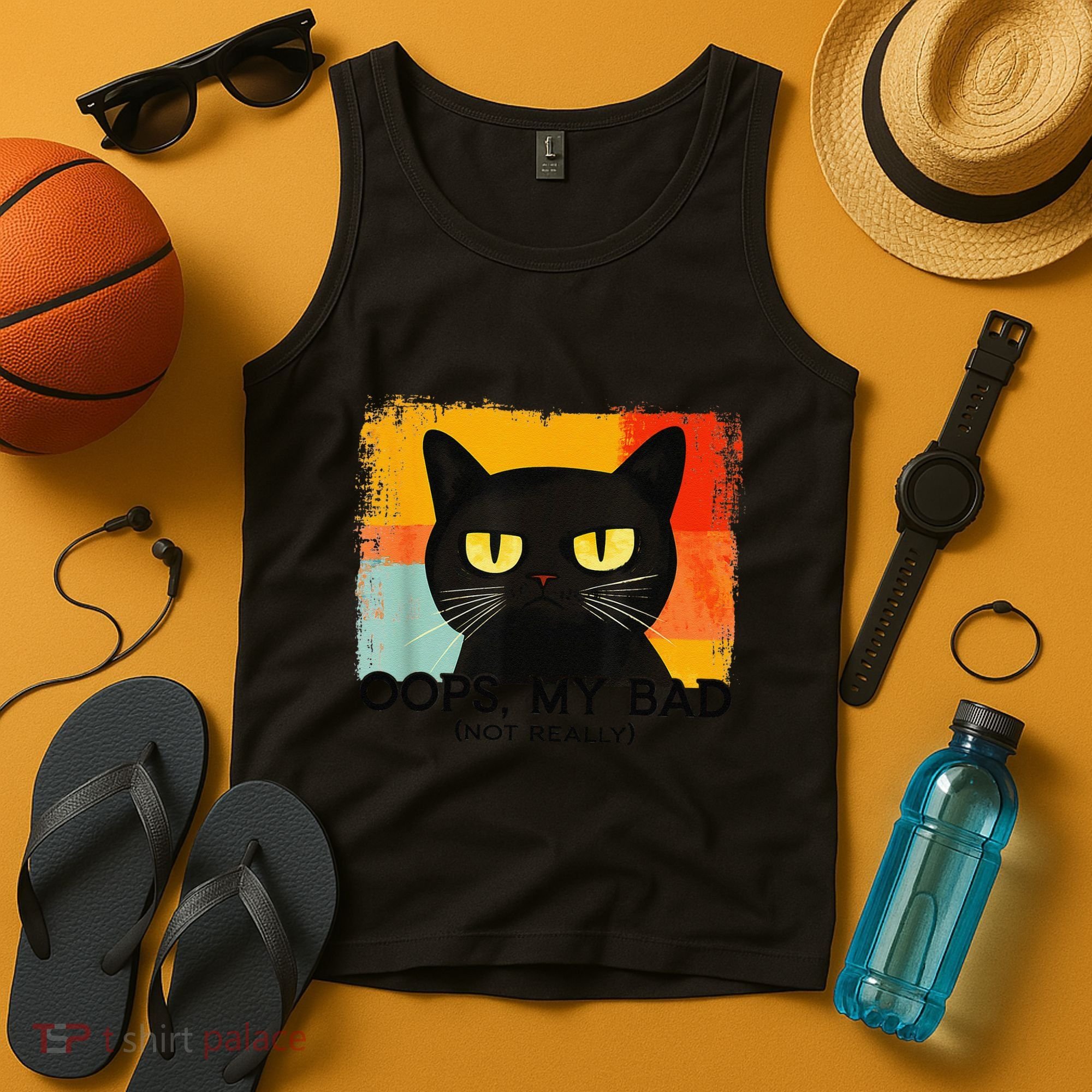 Funny Silly Cat Oops My Bad Not Really Sarcastic Saying Cat Tank Top