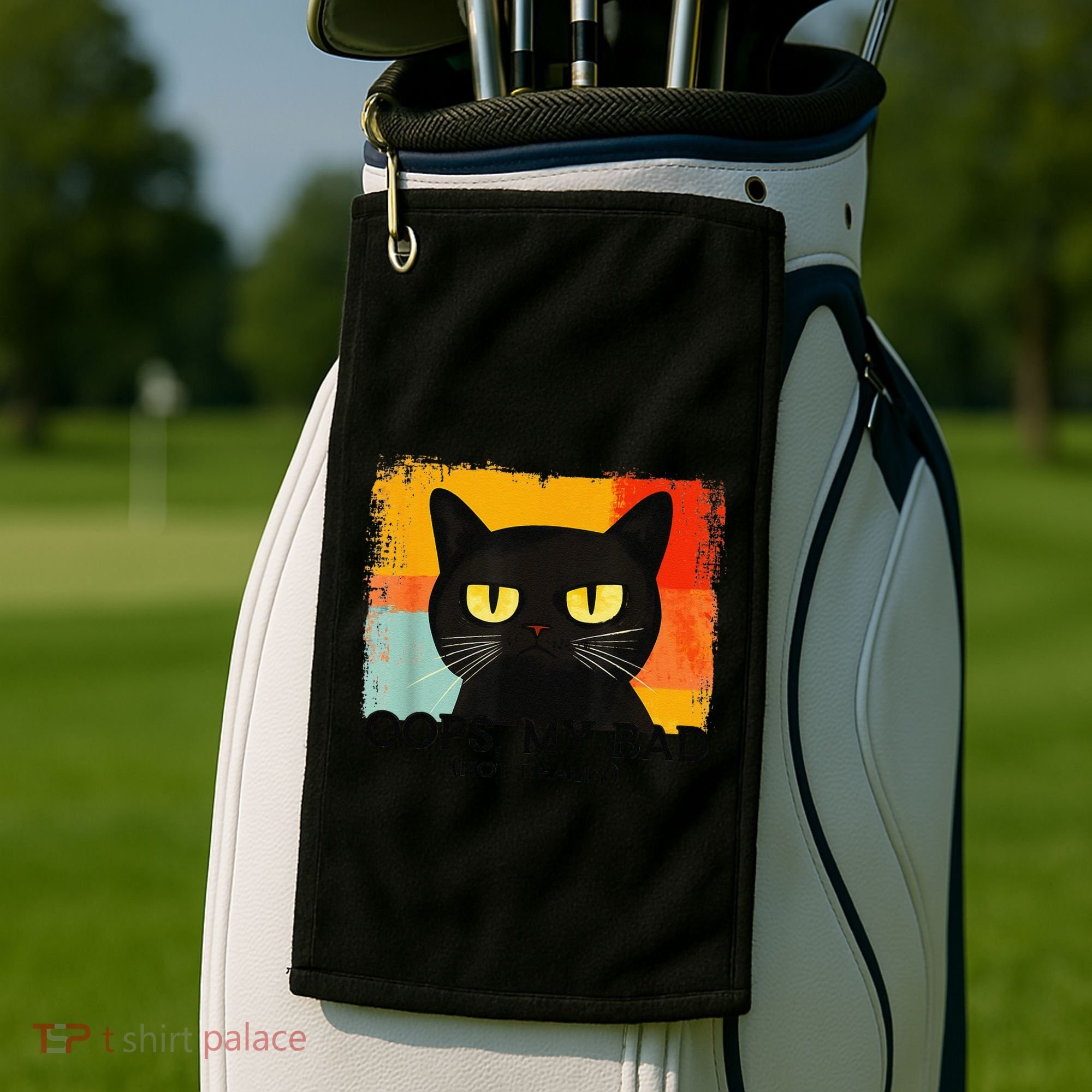 Funny Silly Cat Oops My Bad Not Really Sarcastic Saying Cat Golf Towel