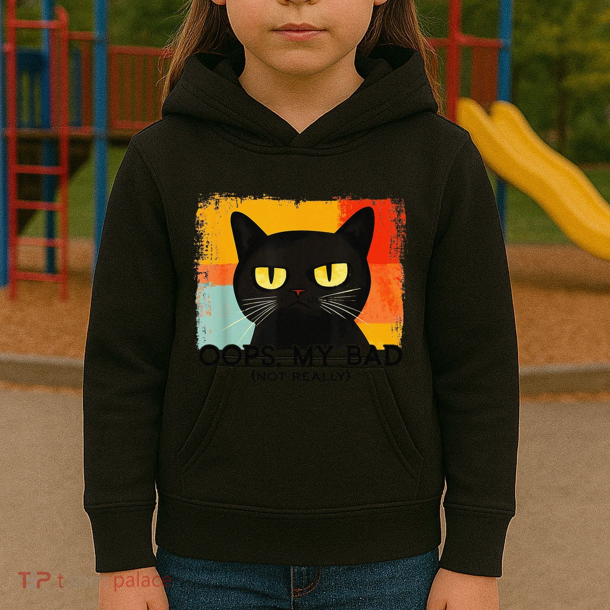 Funny Silly Cat Oops My Bad Not Really Sarcastic Saying Cat Kids Hoodie