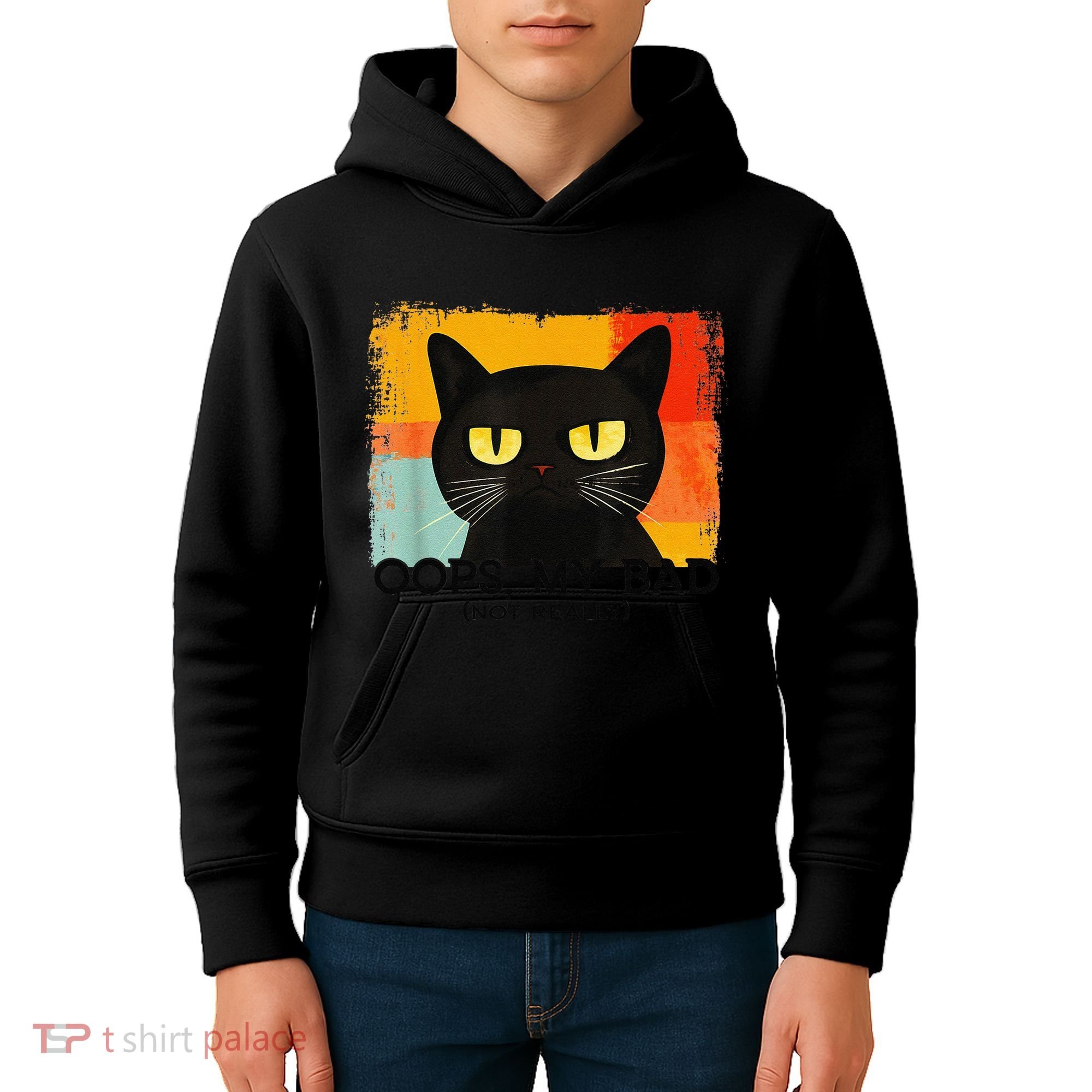 Funny Silly Cat Oops My Bad Not Really Sarcastic Saying Cat Kids Hoodie