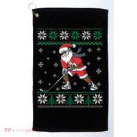 Funny Santa Claus Christmas Ice Hockey Ugly Sweater Boys Great Gift Golf Towel thumb 0