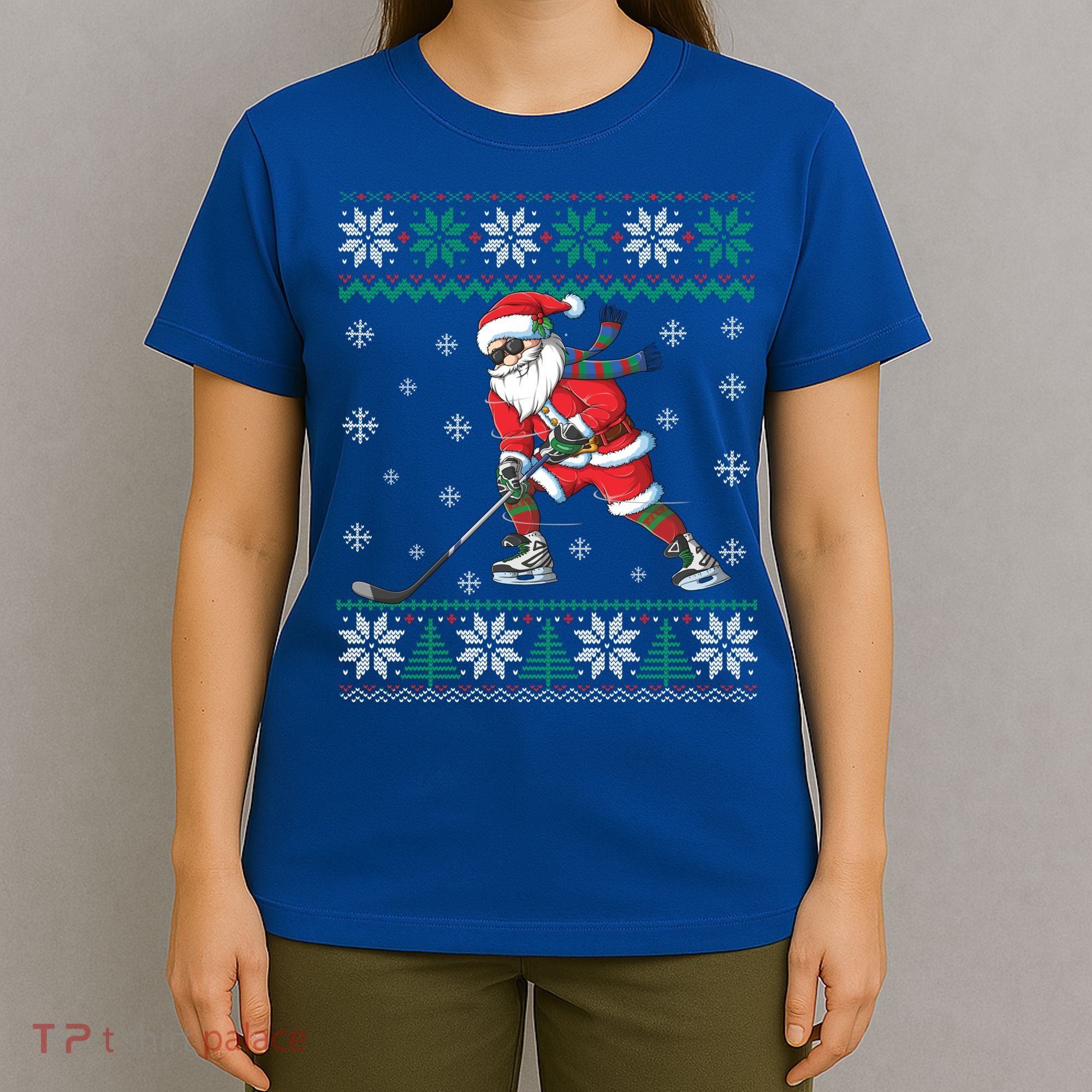 Funny Santa Claus Christmas Ice Hockey Ugly Sweater Boys Great Gift T-Shirt
