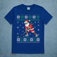 Funny Santa Claus Christmas Ice Hockey Ugly Sweater Boys Great Gift T-Shirt thumb 5