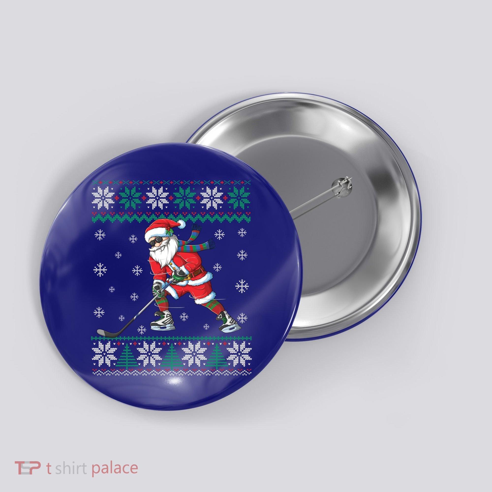 Funny Santa Claus Christmas Ice Hockey Ugly Sweater Boys Great Gift Button