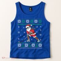 Funny Santa Claus Christmas Ice Hockey Ugly Sweater Boys Great Gift Tank Top thumb 2