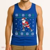 Funny Santa Claus Christmas Ice Hockey Ugly Sweater Boys Great Gift Tank Top thumb 3